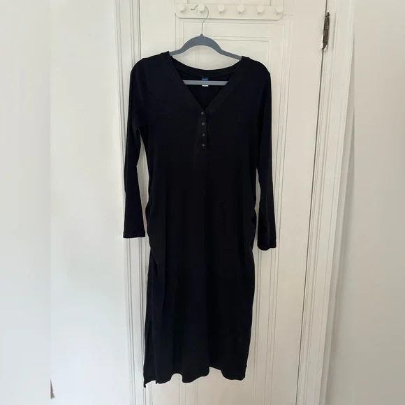 black long sleeve button dress Long Sleeve Button Front Midi Dress main image 0